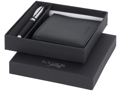 Подарочный набор из шариковой ручки и портмоне, черный Подарочный набор из шариковой ручки и портмоне, черный