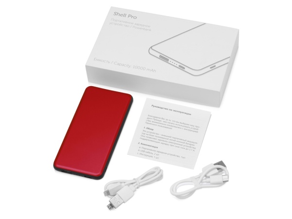 Портативное зарядное устройство Shell Pro, 10000 mAh, красный/черный