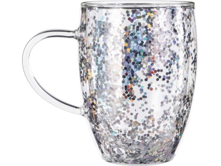 Кружка с двойными стенками с блестками, 290 мл, серебристый