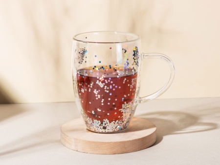 Кружка с двойными стенками с блестками, 290 мл, серебристый