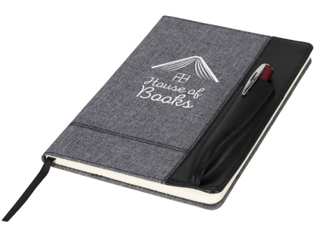 Блокнот А5 с кожаной вставкой, серый/черный Блокнот А5 с кожаной вставкой, серый/черный