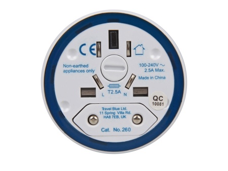 Адаптер Travel Blue Twist & Slide Travel Adaptor, голубой/белый