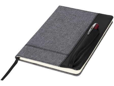 Блокнот А5 с кожаной вставкой, серый/черный Блокнот А5 с кожаной вставкой, серый/черный