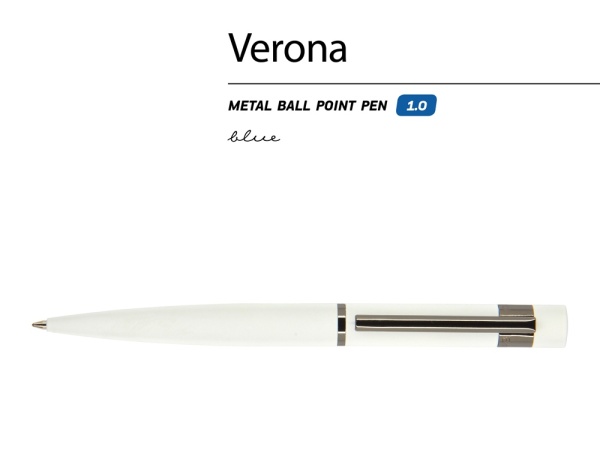 Ручка Verona шариковая автоматическая, белый металлический корпус, 1.0 мм, синяя Ручка Verona шариковая автоматическая, белый металлический корпус, 1.0 мм, синяя