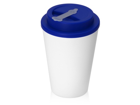 Пластиковый стакан Take away с двойными стенками и крышкой с силиконовым клапаном, 350 мл, белый/темно-синий Пластиковый стакан Take away с двойными стенками и крышкой с силиконовым клапаном, 350 мл, белый/темно-синий