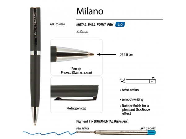 Ручкa BrunoVisconti шариковая автоматическая 1мм синяя Milano Graphite (черный металлический корпус) Ручкa BrunoVisconti шариковая автоматическая 1мм синяя Milano Graphite (черный металлический корпус)