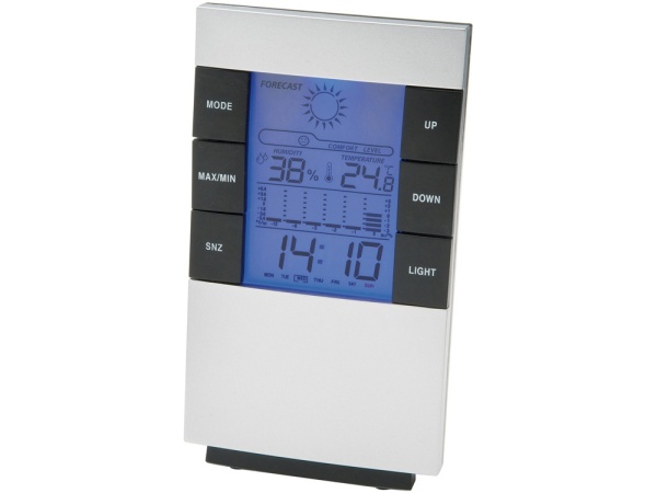 Настольная метеостанция Como с часами-будильником, серебристый/черный Настольная метеостанция Como с часами-будильником, серебристый/черный