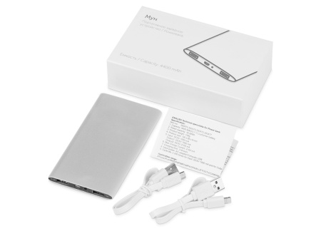 Портативное зарядное устройство Мун с 2-мя USB-портами, 4400 mAh, серебристый