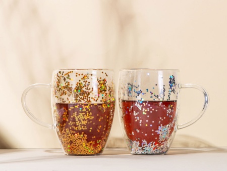 Кружка с двойными стенками с блестками, 290 мл, серебристый
