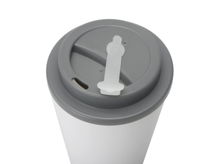 Пластиковый стакан Take away с двойными стенками и крышкой с силиконовым клапаном, 350 мл, белый/серый Пластиковый стакан Take away с двойными стенками и крышкой с силиконовым клапаном, 350 мл, белый/серый