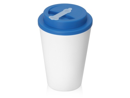 Пластиковый стакан Take away с двойными стенками и крышкой с силиконовым клапаном, 350 мл, белый/голубой Пластиковый стакан Take away с двойными стенками и крышкой с силиконовым клапаном, 350 мл, белый/голубой