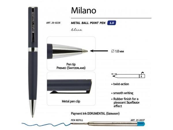 Ручка металлическая шариковая Milano Ручка металлическая шариковая Milano
