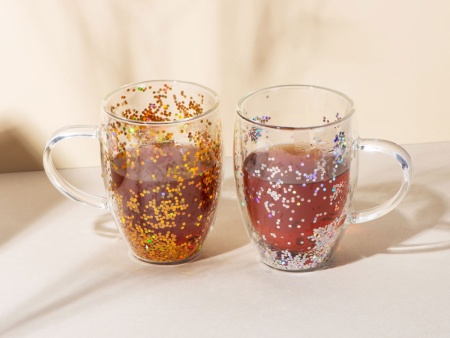 Кружка с двойными стенками с блестками, 290 мл, серебристый