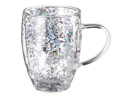 Кружка с двойными стенками с блестками, 290 мл, серебристый